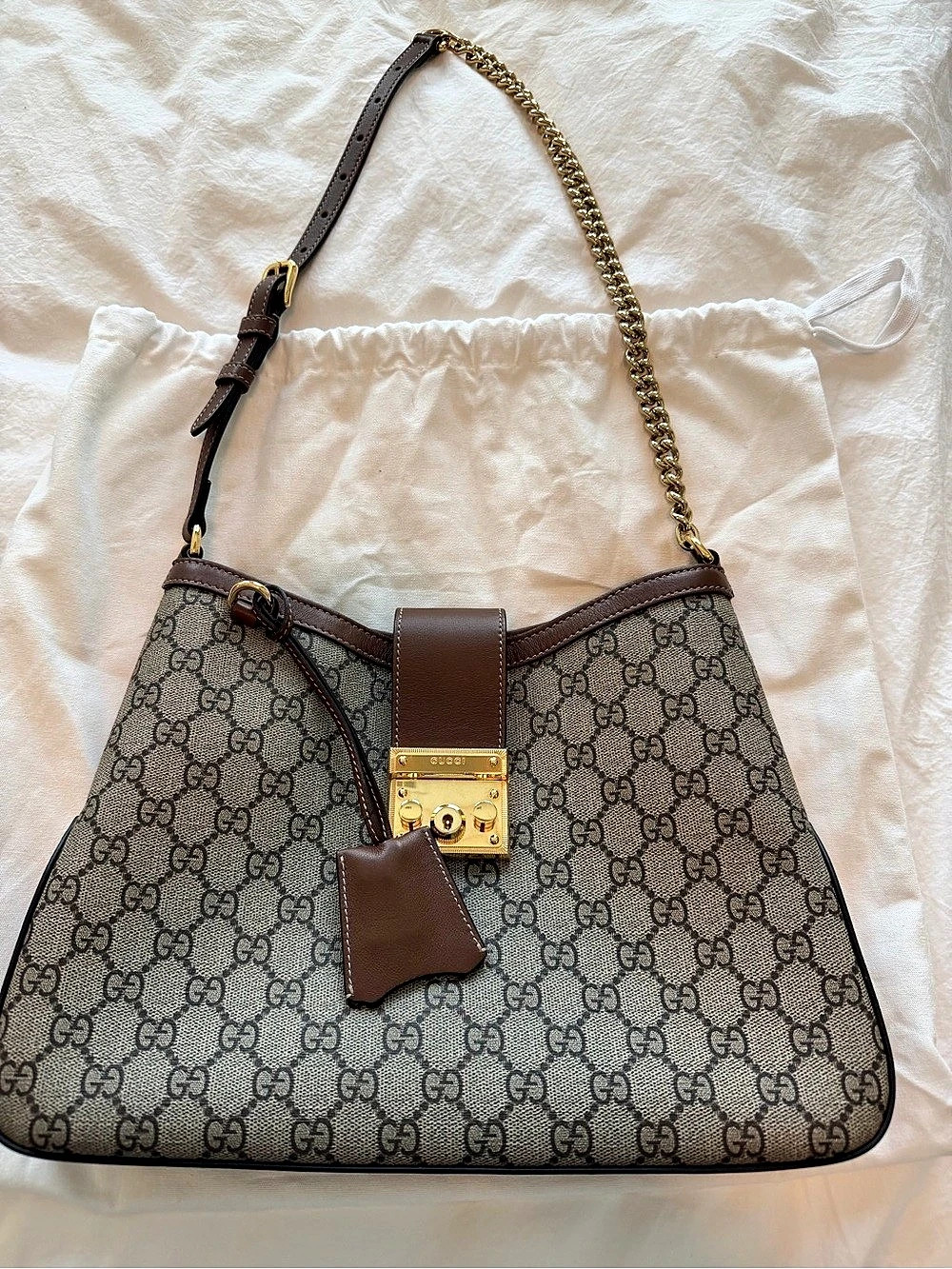 Gucci Padlock Large Shoulder Bag in Brown & Beige